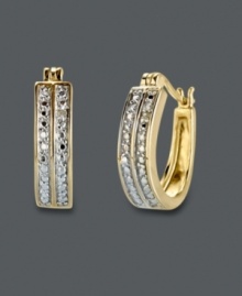 Double the glamour! Victoria Townsend's two-row hoop earrings shine with the addition of sparkling diamond accents set in 18k gold over sterling silver. Approximate diameter: 3/4 inch.