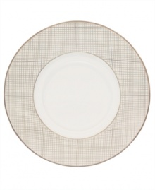 Dressed in a fine diamond grid of bronze and warm taupe, these saucers are from Noritake dinnerware. The dishes are tailored for formal dining and everyday elegance in bone china.