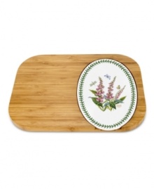 A natural twist on a perennial favorite, this chop and serve board from Portmeirion's collection of serveware combines the true-to-life Foxglove blooms and triple-leaf border of Botanic Garden dinnerware with handsome bamboo wood. A great piece for entertaining.