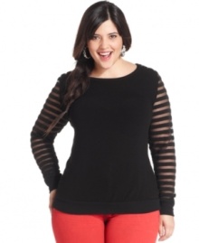 A sheer stunner: ING's plus size sweater, featuring striped sleeves!