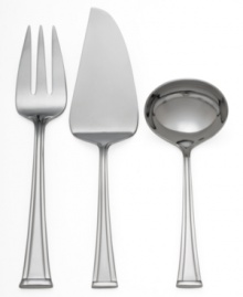 Clean lines and modern details radiate unparalleled sophistication. Set includes a gravy ladle, pastry server and cold meat fork.