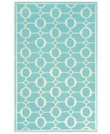 Get ready for brightness. Melding effortless, modern design with a vibrant aqua blue, the Arabesque area rug transforms a room with ideal texture, style and function. Hand-tufted, ultra-durable and so easy to clean, it is UV light stabilized to resist fading, whether used indoors or out.