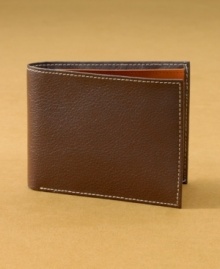 Pebbled leather gives this wallet from Perry Ellis a timeless heritage look.