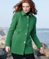 Calvin Klein's petite coat features timeless styling and a streamlined, button-front silhouette.