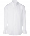 Super stylish white button down shirt from Marc Jacobs - This elegant staple transitions effortlessly from office to cocktails - Small collar, hidden button front placket, barrel cuffs- Style with a slim blazer, trousers, and dress shoes