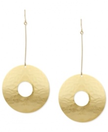 Shimmer into the spotlight with this pair of drop earrings from Robert Lee Morris. Crafted from gold-tone mixed metal, hammered open circles give the earrings a stylish touch. Approximate drop: 4 inches.