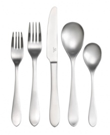 A flatware set with a brushed satin finish and minimalist design brings modern artistry to casual tables. Soft curves in stainless steel provide a comfortable, balanced feel for everyday use. Includes service for 4.