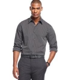 Make sure your polished style stays between the lines with this striped shirt from Perry Ellis.