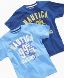 He can match this Nautica graphic tee with a pair of denim, soft cotton makes it a look he'll feel comfortable and look cool in.