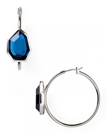 T Tahari Essentials Silver Blue Stone Hoop Earrings