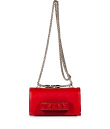 Inject a dose of hard-edge elegance into your outfit with Valentinos bright red leather tonal rockstud shoulder bag, detailed with a front handle perfect for converting into a covetable clutch - Flap with magnetic snap closure underneath, tonal rockstud-adorned front handle, removable chain-link shoulder strap, accordion style with 2 internal sections, inside back wall credit card slot - Carry as a polish to cocktail dresses or tailored separates