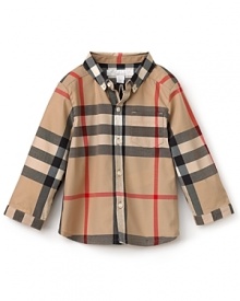 In the brand's signature check print, this infant boys' button down displays timeless style.