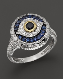 Three colors of sapphires shine on this Judith Ripka evil eye ring.