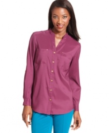 This chic blouse from Style&co. is a versatile top to have in your wardrobe--pair with colored pants and pencil skirts for vibrant ensembles.