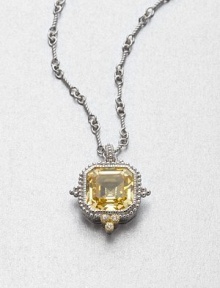 From the Estate Collection. Beautifully faceted canary crystal stone set in intricately designed, sterling silver accented with 18k gold and white sapphires on a twisted link chain. Canary crystalSterling silver18k goldWhite sapphiresLength, about 17Pendant size, about 1Lobster clasp closureImported