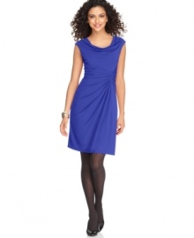 Spense's petite dress is sleek and versatile-wear to work, out to dinner or at a special occasion! Gathering at the left waist creates a flattering effect for the fit. (Clearance)