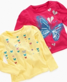 She'll heart one of these sparkling tees with butterfly graphic by So Jenni.