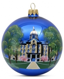 Spring comes early to campus in this hand-painted Christmas ornament, which shines in Notre Dame blue. A smart gift for students past and present.