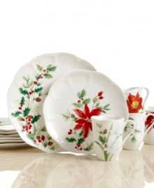 A season of entertaining and celebration will flourish with Winter Meadow dinnerware from Lenox. Red poinsettia and amaryllis, crisp holly and delicate paperwhites bloom on scalloped ivory porcelain designed to mix and match.