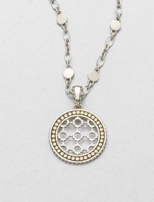 From the Dot Collection. This nature-inspired style from a socially and environmentally responsible brand features a delicate, sterling silver cutout center accented with a dotted 18k gold border on a dot link chain. Sterling silver18k goldLength, about 18Pendant size, about 1.5Lobster clasp closureImported