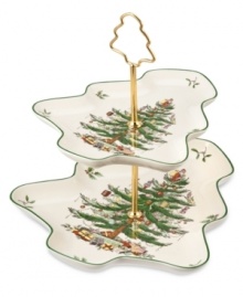 With an historic pattern starring the most cherished symbol of the season, Spode's Christmas Tree 2-tiered tray is a festive gift to holiday entertaining. Featuring a tree-shaped handle and plates for extra cheer.