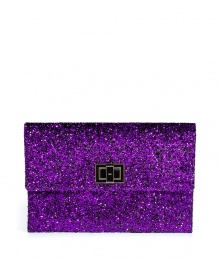 Pack a seriously stylish punch with this glitter-covered clutch from cult-favorite accessory designer Anya Hindmarch - Classic rectangle shape, front 14kt gold-plated twist-lock closure, allover glitter embellishment - Style with a sleek cocktail frock or a flirty club-ready look