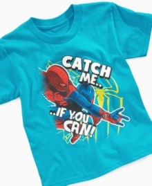 Perfect for the live-action hero expert at eluding capture: an amazing Spidey T-Shirt from Mad Engine.