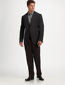 Subtle dot print pattern adds texture and definition to this finely crafted, straight-fitting trouser.Flat-front styleSide slash, back welt pocketsInseam, about 31MicrofiberDry cleanImported