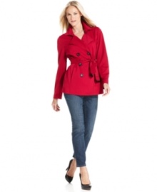 This double-breasted, ponte-knit jacket from Style&co. makes a statement in a bold berry hue and is the perfect  piece for cool days.