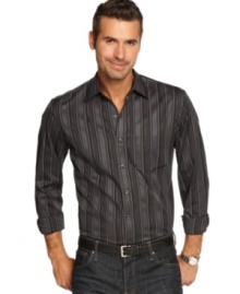 Stripes streamline your appearance for sleek style in this textured shirt from Tasso Elba.