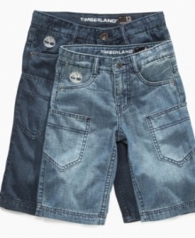 Looking for something he can comfortably play hard in? These classic denim jeans from Timberland are an easy solution.