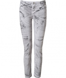 Build the foundations of your edgy urban wardrobe with Each Others super soft grey stained-effect stretch skinnies - Classic five-pockets style, zip fly, button closure, belt loops - Form-fitting - Wear with tissue tees and favorite leather jackets