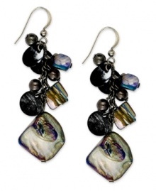 Shell connection. Style&co. is inspired by the sea in this set of earrings. Crafted from hematite tone mixed metal, the jet shells blend in with black accents. The pair has a most-appropriate fish-hook closure. Approximate drop: 1-3/4 inches.