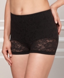 Create a sleek, smooth line from your waist to thigh with this lace-covered shaping boyshort. Fat Free Dressing by Flexees. Style #1507