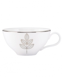 Gleaming leaves spruce up this white bone china cup, topped off with a platinum rim. From Lenox Lifestyle dinnerware, these dishes are playfully modern and naturally chic, and have an enchanting look that's fresh and perfect for every occasion. Qualifies for Rebate