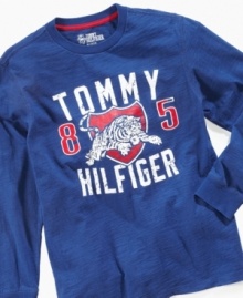 Big game: Get him looking like he's playing in the big leagues with a long-sleeved graphic tee from Tommy Hilfiger.