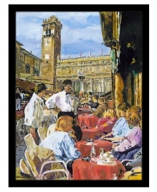 Spend every day in the Piazza delle Erbe. Artist Jerry Blank captures the historic square in all its modern-day glory in Afternoon in Verona. A canvas ground showcases every brushstroke in this large and vibrant giclee print.