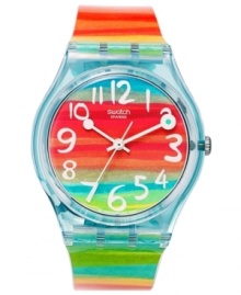 The treasure at the end of the rainbow. This colorful Swatch watch from the Color the Sky collection adds pop to your seasonal look.