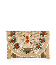 With a whimsical retro-chic aesthetic, this adorable clutch from cult favorite accessory designer Anya Hindmarch brings feminine flair to your summer-ready looks - Woven straw front flap with stone embellishment and sticking details, contrasting straw stripe detail, scalloped straw trim - Perfect for cocktails or dining al fresco