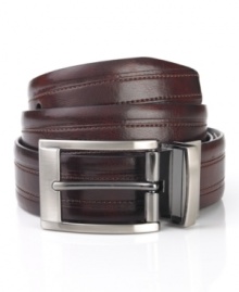 A modern-day multi-tasker, this sleek leather belt from Geoffrey Beene reverses from brown to black.