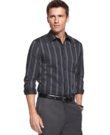 Go sophisticated with stripes and this sleek slim-fit shirt from Tasso Elba.