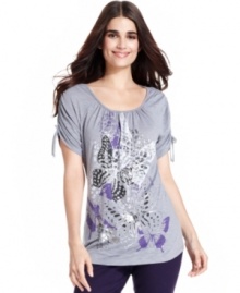 Sport this beautiful butterfly-printed petite top from Style&co. for a look that's laid-back but polished.