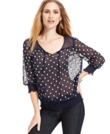 You'll love polka dots even more on Style&co.'s petite peasant top -- featuring a sheer fabric and flowy blouson-style fit!