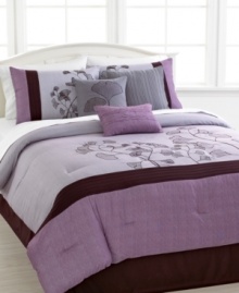 Shades of purple transform your space with a delicate allure in this Soft Leaves comforter set, featuring simple solids, textured bands and soothing floral silhouettes.