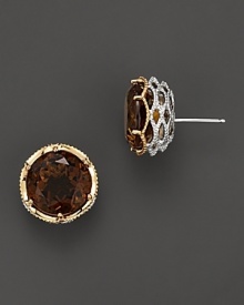 Sterling silver and 18K yellow gold frame faceted cognac quartz rounds. By Tacori.