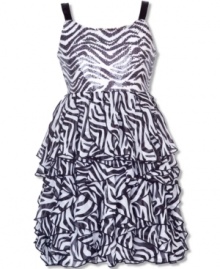 She'll go wild for this fun zebra print and sequin dress by Rare Editions.