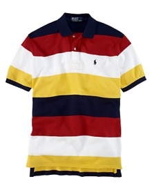 Rendered in breathable cotton mesh, a classic-fitting polo shirt is accented with bold stripes for a handsome, athletic look.