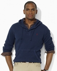 A classic Henley shirt in soft, fine-ribbed cotton channels sporty style in a hooded silhouette.