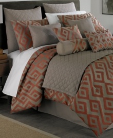 Modern shapes. Add a touch of charm to your space with this thoroughly contemporary Clayton comforter set, boasting a bold diamond design in rustic tones. Quilted coverlet and a pile of decorative pillows layer the look.