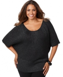 Look fashionable in falling temps with INC's short sleeve plus size sweater, showcasing a pleated finish. (Clearance)